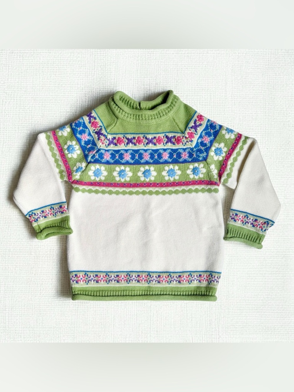 VTG Y2K The Childrens Place Toddler Girls 4T Sweater Floral Knit Fair Isle Boho